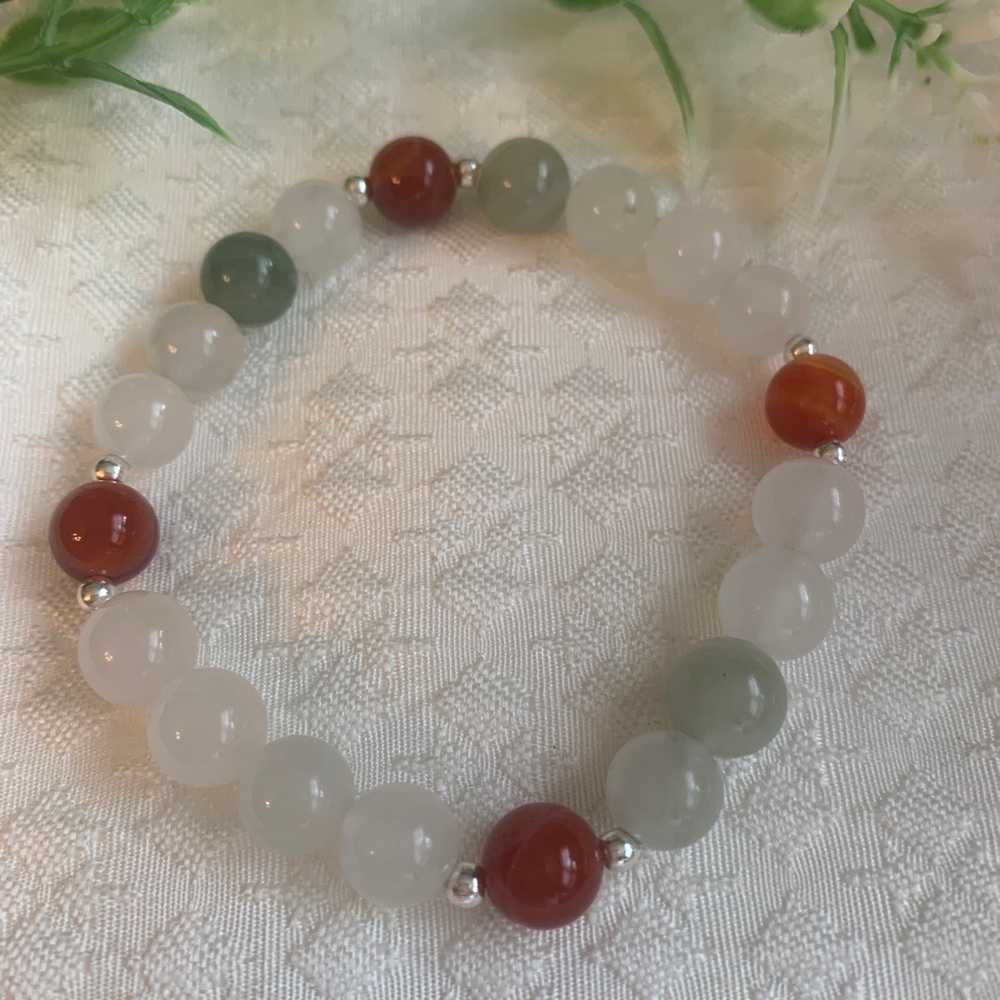 Ice Jade and Carnelian Stack Bracelet
